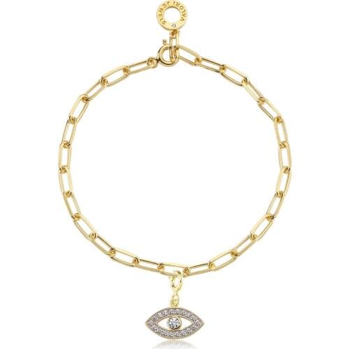 Valori Jewels Evil Eye, Zirconia Gemstone, Gold Plated, Sterling Silver Charm Bracelet