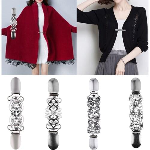 Women Cardigan Sweater Blouse Shawl Brooch Shirt Collar Retro Duck Clip Clasps Charm Accessories Gift Carved Flower Jewelry Pin