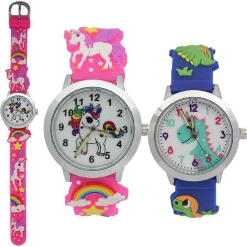 10pcs/lot cute rainbow unicorn dinosaur kids children girls boys students silicone quartz watches party gift wrist sport watches