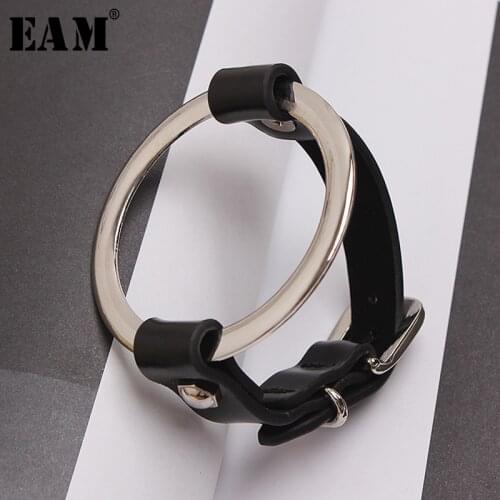[EAM] 2021 New Spring Summer Temperament Metal Pu Leather Split Joint Cool Buckle Women Bracelet Fashion Tide All-match JU246