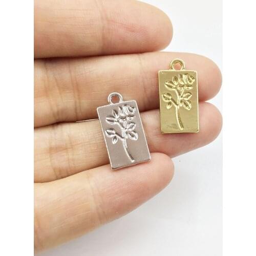 Eruifa 20pcs 10*16mm New Flower print gold/Silver plated Zinc alloy Charms Pendant Jewelry DIY Necklace 2 colors