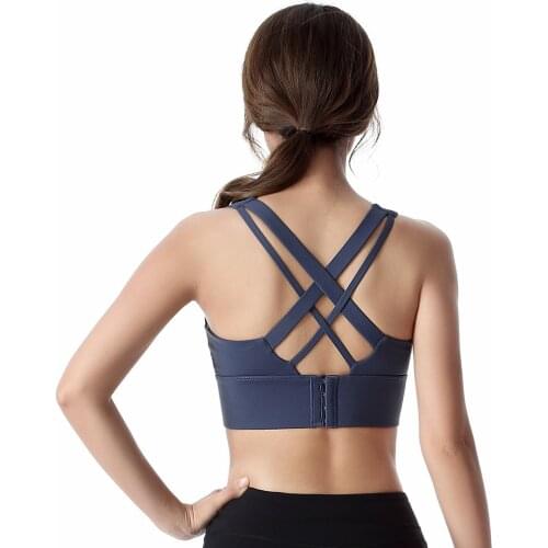 Fitness Woman High Impact Sport Bra Plus Size XXL Cross Straps Wirefree Adjustable Buckle Nylon Yoga Underwear Gym Workout Bra