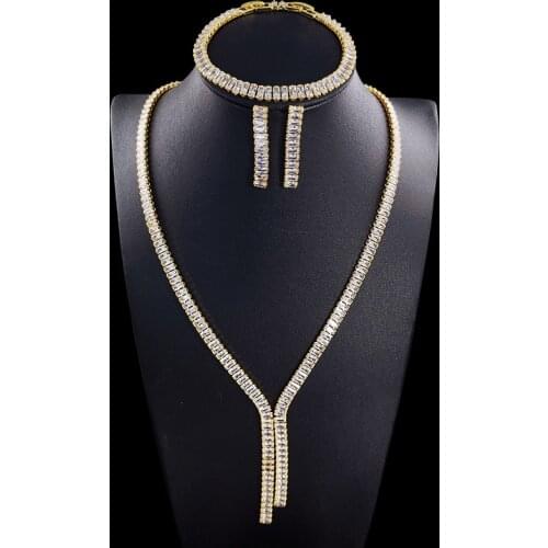 Funmode New Style Shiny Cubic Zircon Earring Necklace Pendientes Wedding Jewelry Set for Women parures bijoux Wholesale FS164