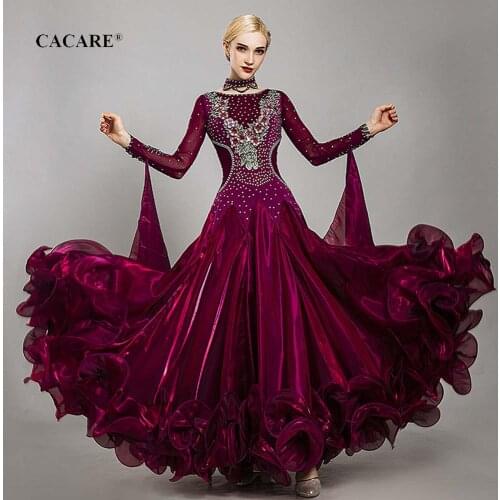 Ballroom Dance Competition Dresses Tango Waltz Dress Flamenco Standard Dance Dresses D0733 with Rhinestones Big Sheer Hem