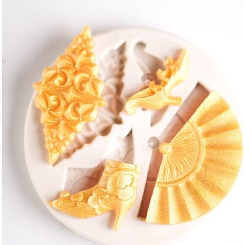 Fashion Womens High Heels Fan Biscuits Baking Molds Silicone Pastry Molds Chocolate Fondant Mould Soft Dessert Silicone Molds