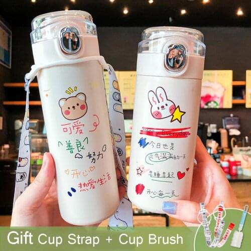 Cartoon Cute Bear Thermos Bottle Kawaii Rabbit Stainless Steel Vacuum Flasks Portable Travel Leakproof Water Bottle Thermo Cups