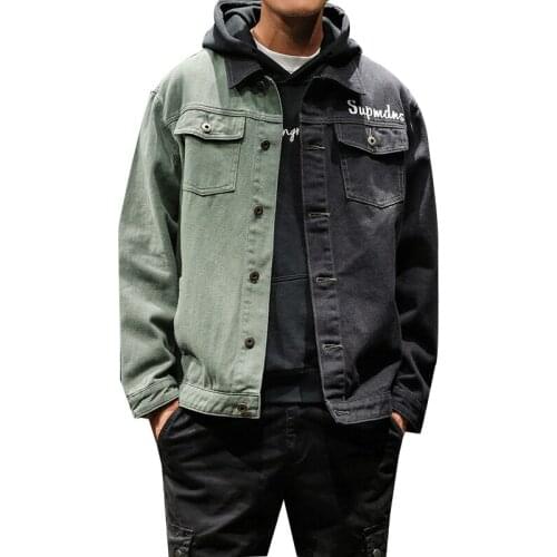 Mens Harajuku Denim Jacket Patchwork Printed Jean Jacket Men Spring Autumn Coat Plus Size 5XL x1795