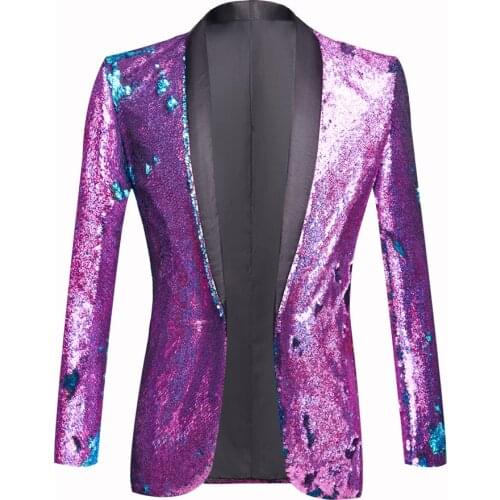 Hot Men Shiny Sequin Glitter Embellished Blazer Jacket Men Nightclub Blazer Wedding Party Suit Jacket Stage Singers Clothes