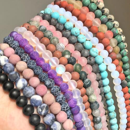 Natural Matte Turquoises Howlite Frosted Agates Amazonite Quartz Mineral Loose Stone Beads for Jewelry Making DIY Bracelet 15