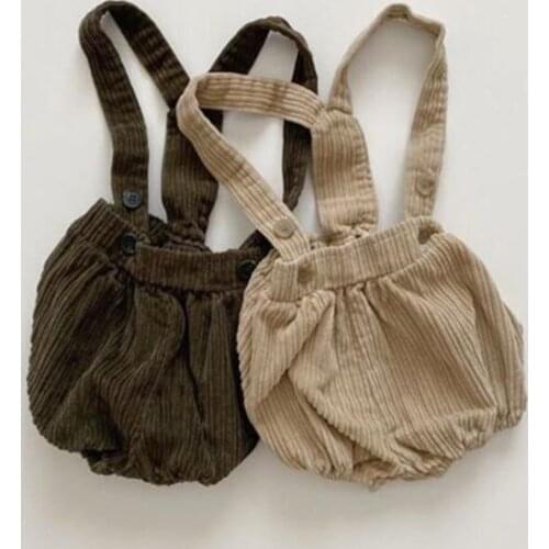 0-24m baby boys clothes autumn winter warm corduroy suspender pants thick kids short pants for girls toddler shorts brown/green