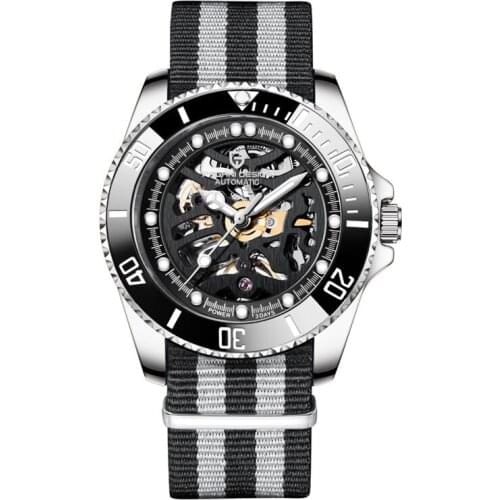 PAGANI DESIGN Mens Watches Sports Skeleton Mechanical Automatic 100M Waterproof Nylon Strap Black Watch Men Reloj Hombre 2020