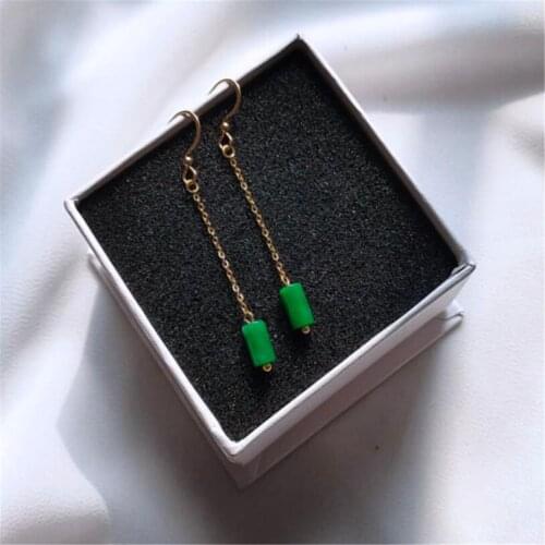 A pair Jade Chrysoprase Gemstone Ear wire Earrings 18K Ear hook DIY Flawless simple women Irregular Aurora Popular Gift For Her