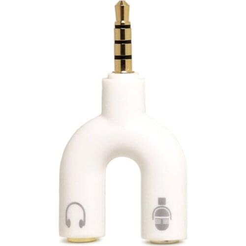 3.5mm 2 Way Black White Unique U Shape Design All In One Stereo Audio Headphone AdaptersSplitter Stereo Audio Jack Headphone
