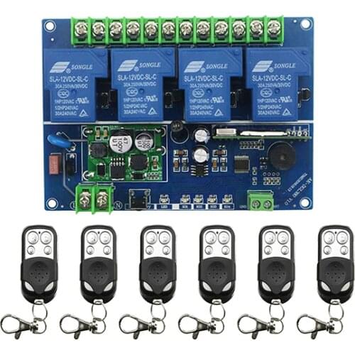 DC12V 24V 36V 48V 30A 4CH Radio Remote Control Switch Receiver 6* Metal Push Button Transmitter Learning Code window/Garage Door