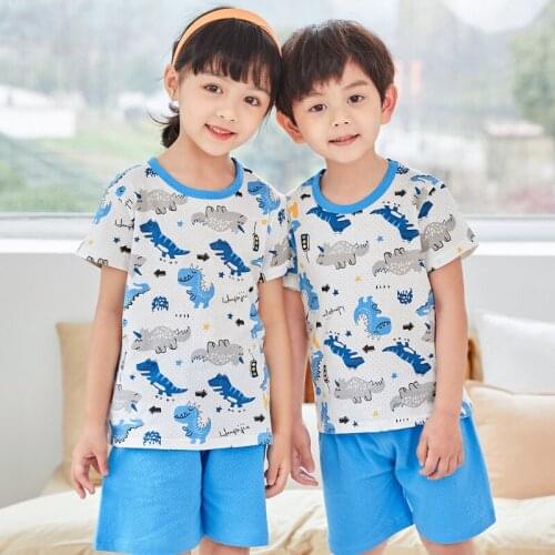 Pajamas For Children Cartoon Printed Sleepwear Sets Girls Fashion Summer Clothes Short-Sleeve Tops Shorts Home Wear Boys Outfits