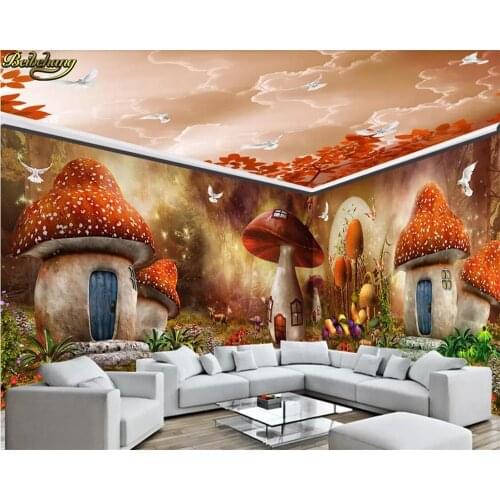 Beibehang Custom 3d wallpaper beautiful dream fairy mushroom house forest full house custom background wall papel de parede