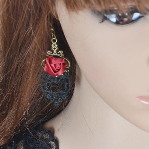 2017 popular baroque style flower black lace drop earrings for women vintage exaggerate flower long earrings