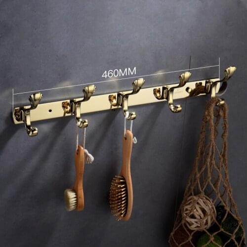 Luxury Gold Brass bathroom 460mm 5 hooks Clothes hook Europe Hanger hook