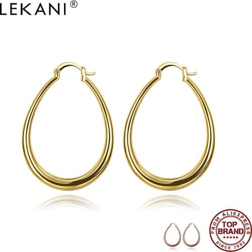 LEKANI Europe And America Oval Shape Hoop Earrings For Women Gold Color Minimalist Earring Anniversary Female Fashion Jewelry