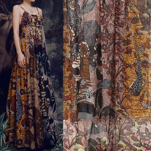 145cm Width Forest Banana Tree Leaves Printed Polyester Georgette Chiffon Fabric For Woman Girl Summer Long Dress DIY Sewing