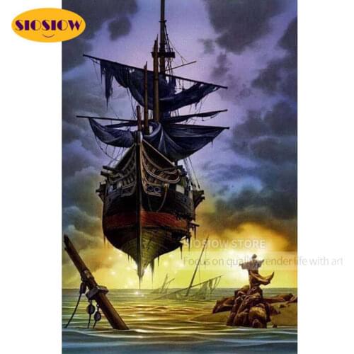 SIOSIOW 5D DIY Diamond Painting Sailboat Full Square 3d Diamond Embroidery Ghost Ship Scenery Rhinestone Cross Stitch Decor Room