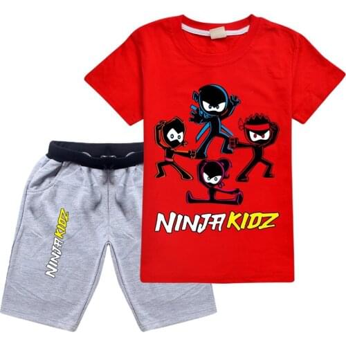 2pcs Suit Kids Teenage Boys Clothing Sets NINJA KIDZ Hip-hop Dancing Sports Tracksuits Cotton T-shirt+Shorts Boys Summer Outfits