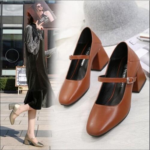 New retro female high heel Mary Jane shoes 6 cm suitable for office vocational school ladies oversized 35-46