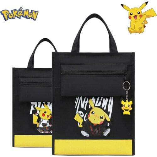 Pokemon Pikachu Student Large-capacity Tutoring Bag Men and Women Book Bag Cartoon Tote Bag Light Hand Bag Lunch Box Lunch Bag