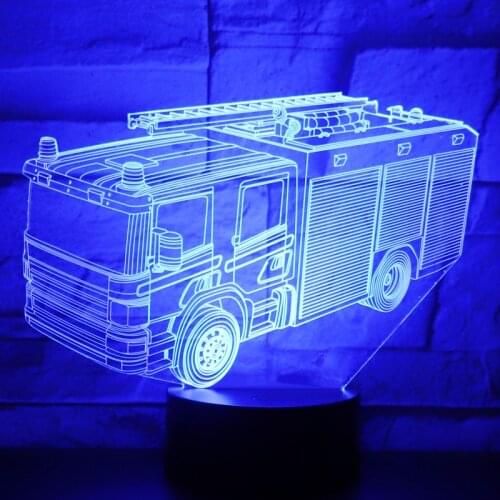 3D LED Night Light Fire Engine Car with 7 Colors Light for Home Decoration Lamp Amazing Visualization Optical Illusion Awesome