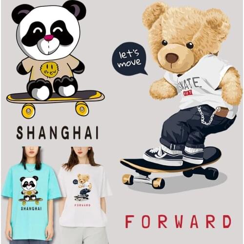 Bear Panda Heat Transfer printing Patches for clothing Stickers on Clothes Washable Cheap Stickers on fabric