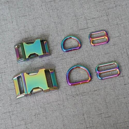 20 Sets 20mm 25mm Colourful Dog Cat Collar Hardware Metal D Ring Semi Circle Buckle Straps Slider Clasp For Pet Harness
