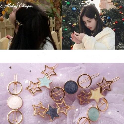 2019 Fashion Headwear Hair Ornament Headband Hairpin Barrette Women Acetate Round Star Alloy Hair Clip Fashion Hair Accessories