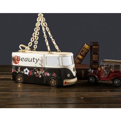 Women Bag Leather Patchwork Embroidery Purse Shoulder Bags Girl Handbags Female Totes Braccialini Style Handmade Art Cartoon Bus