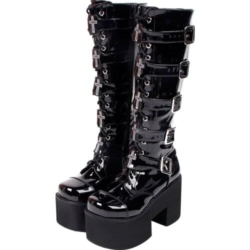 Angelic imprint new arrival fashion Women motorcycle cool punk boots lady lolita shoes woman high heels pumps 33-47 7008 10cm