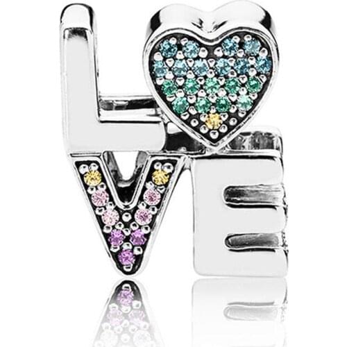 Authentic 925 Sterling Silver Bead Multi-Color Love Charm Fit Fashion Women Pandora Bracelet Bangle Gift DIY Jewelry