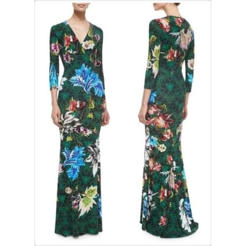 Printing blackish green jungle womens Bohemian lengthen the European fashion silk sersey elastic knitting slim dress