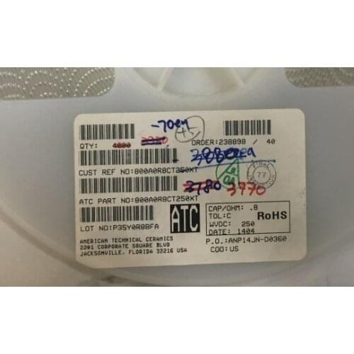 800A0R8CT250XT Chip high frequency capacitor ATC O505 0.5x0.5 0.8PF 250V