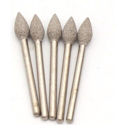 1PC 3.0mm Shank, Diamond Coated Pointed Grinding Bits Burrs for Glass Ceramics Metal Fits Rotary Tool- 4 mm / 5mm / 6mm Head