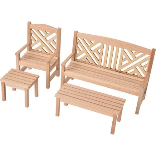 1Pcs Mini Home Garden Decor Bench Miniatures Dollhouse Furniture Chair Stool Ornaments Wooden Props DIY Toys