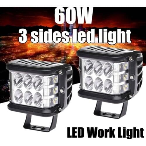 2pcs 3 Side Shooter LED Work Light 4" inch 60W 12V 24V Work Light for Driving Offroad Boat Car Tractor Truck 4x4 SUV ATV
