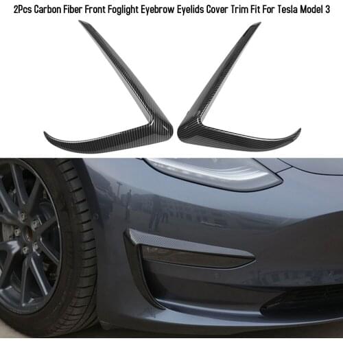 2pcs Carbon Fiber car styling Car Front Lamp Eyebrow Eyelid Cover Foglight Eyelids Cover Trim Stickers for Tesla Model 3