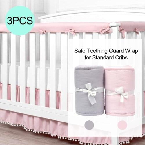 3Pcs Crib Rail Cover Protector Baby Crib Rail Cover Protector Set Safe Teething Guard Wrap For Standard Cribs Side & Front Rails