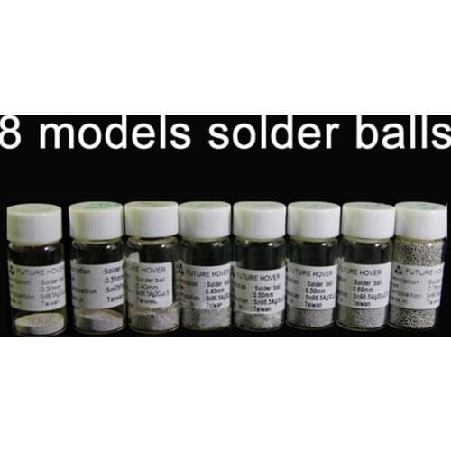 8 Bottles 0.3/0.35/0.4/0.45/0.5/0.55/0.6/0.76MM Different Model 25k Lead-free Solder Balls BGA Reballing Balls for BGA Reballing