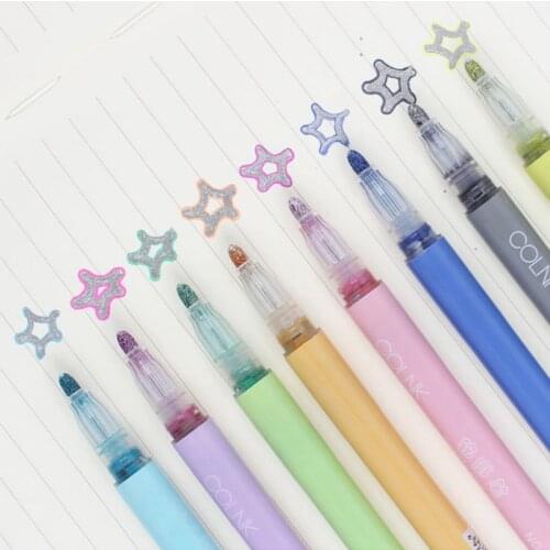 8 Colors Outline Pen for Drawing Painting DIY Album Glitter Colorful School Supplies Metal Marker Pen Double Line Highlighters