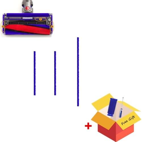 3pcs Plush Strips For Dyson V7 V8 V10 V11 Vacuum Cleaner Accessories Soft Roller Head Soft Plush Strips w/ Screwdriver/Blue Hose