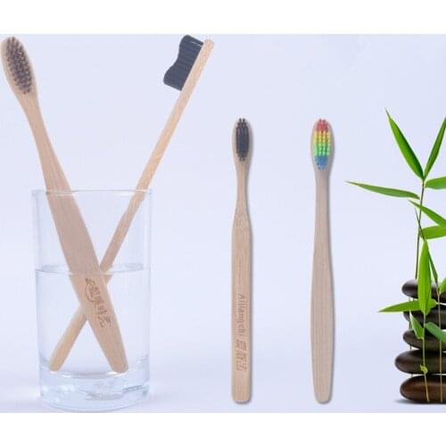 1PC Bamboo Toothbrush Whitening Rainbow Candy color Bristles head Environment-friendly Oral Care Bamboo Handle Toothbrush