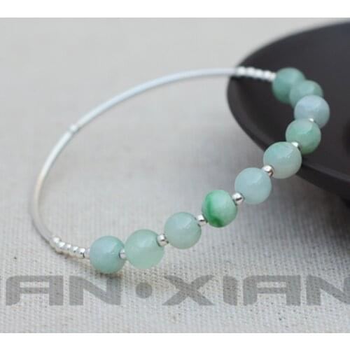 Natural Myanmar emerald Jadeite Round Bead Bracelet Womens 925 silver Bracelet Bangles Girls Fine Jade Bracelets Jewelry