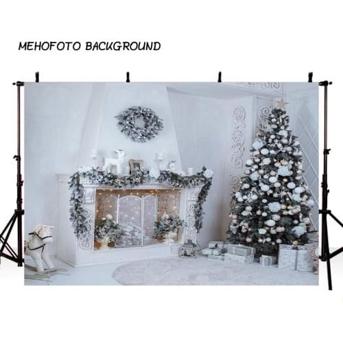White Brick Wall Fireplace Christmas Tree Backdrop New Year Photography Backdrops Christmas Backgrounds for Photo Studio