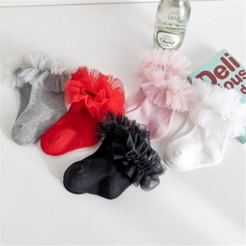 Baby Girl Socks Toddler Lace Fluffy Mesh Ballet Latin Dancing Princess Cute Cotton Solid Fungus Socks Accessories 0-7Y For Girl