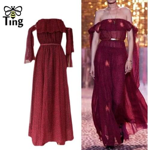 Tingfly Designer Runway Leopard Sexy Cold the Shoulder Maxi Long Party Dresses Lady Elegant Ruffles Lango Elbise Goblincore Robe